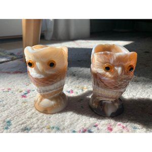 Vintage Imperial “End O’ Day” Caramel Slag Glass Owl Creamer and Sugar